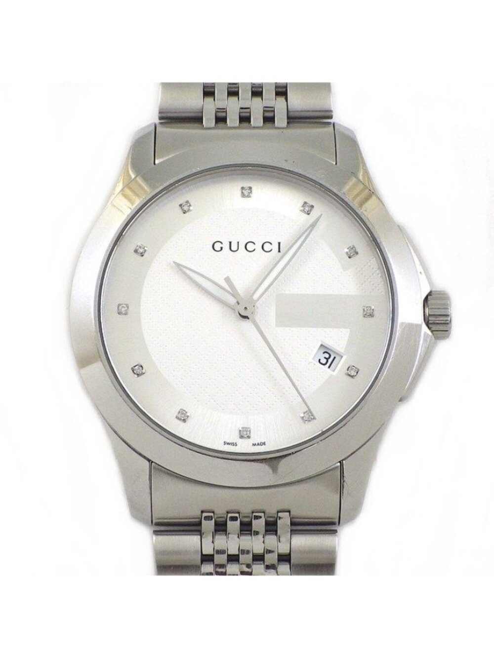 Gucci Watch G-Timeless 126.4 Date Luminous Hand 12 Point Diamond Index Diamante